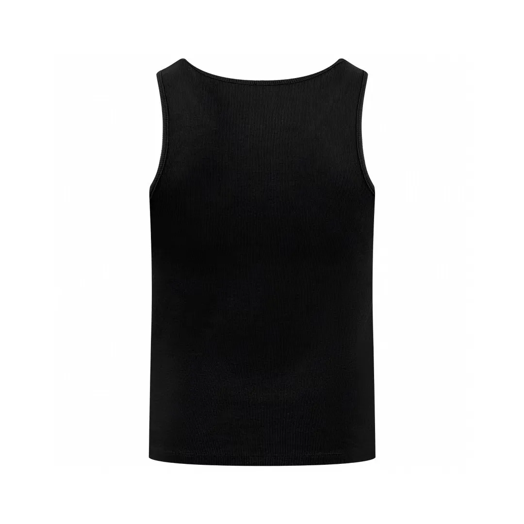 P160SaintLaurent logo embroidered vest Customized Dream Yayun ribbed cotton Delicate texture Comfortable and close to the skin Interpretation of elegance with pure black color The iconic YSL logo embroidery is vivid on the clothing Low-key but eye-catching Highlighting the unique identity and charm Highlighting the shoulder lines Feeling the confidence from the inside out Process 1: Using imported machine embroidery technology Using advanced computer control systems and sophisticated mechanical components to achieve YSL logo embroidery operations with high precision and smooth and delicate lines Process 2: The fabrics have been washed and have a better hand feel. Not easy to deform, not easy to shrink, not easy to fade, and maintain long-term beauty. Accessories: Customized 1:1 YSL trademark Size: XS S M L